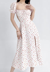 Maxikleid mit Puffärmeln, quadratischem Ausschnitt und Blumenmuster